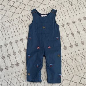 Classic Prep Blue Kids Romper with Embroidered Accents